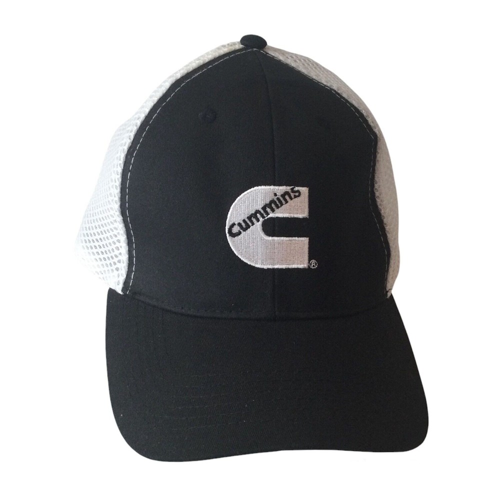 Cummins Men's Hat Baseball Cap Black bill White top Adjustable Strip Breathable